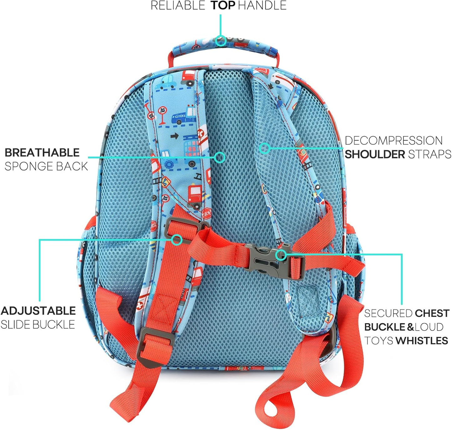 mibasies Toddler Backpack for Boys 2-4: Cute Kids Backpacks Boys - Preschool Kindergarten Backpack - Car