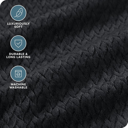 Bare Home Textured Fleece Blanket - Full/Queen - Ultra-Soft Lightweight for Bed, Sofa, and Couch - Luxury Microplush - Cozy Warm Blanket (Full/Queen, Chevron Black)