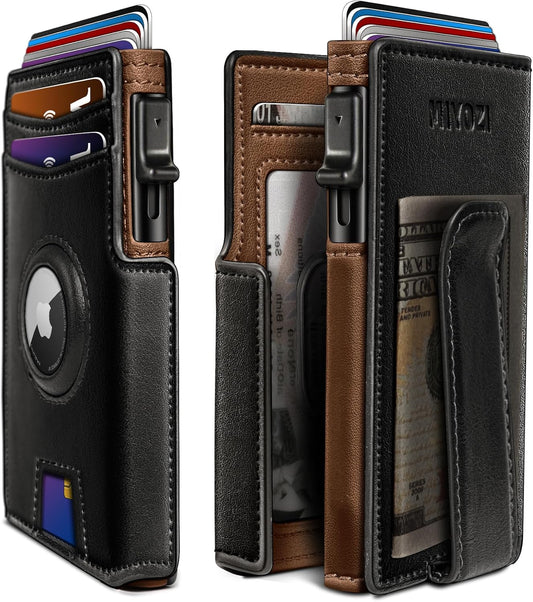 Airtag Wallet for Men,with Money Clip 10 Cards Metal Case Smart Slim Pop Up Credit Card Holder Flip with Magnetic Closure RFID Blocking wallet with Gift Box