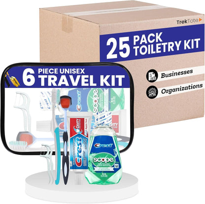 Trektote 6-Piece Travel Size Toothbrush and Toothpaste Set (25 Pack) - TSA Approved Toothbrush Travel Kit - Includes Toothpaste and Mouthwash - Dental Oral Care Kit