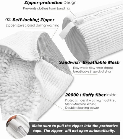 Shoe Washing Machine Bag,Laundry Shoe Bag for Washer and Dryer,Reusable Shoe Cleaning Bag for Sneakers,Tennis Shoes,With Self-locking Zipper, Microfiber Inside,Include Shoes Storage Bag (White(1PC))