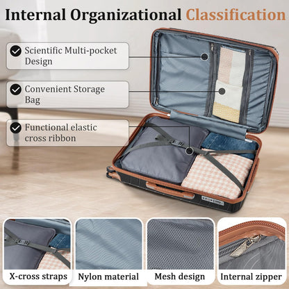 Campfun Luggage 4 Piece Sets, Expandable Carry On Luggage Set Hardshell PP, Suitcase Set with Double Spinner Wheels, Checked Durable Lightweight with TSA Lock, 14in 20in 24in 28in-Black Brown(B)