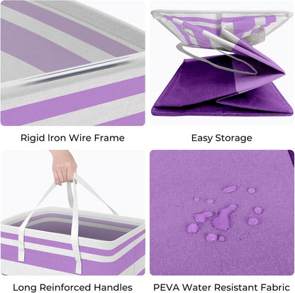 HomeHacks 2 Pack Large Laundry Baskets, Waterproof, Freestanding Laundry Hampers, Collapsible Clothes Hamper with Reinforced Handles in Laundry, College Dorm, Bathroom, Bedroom (Purple, 75Lx2)
