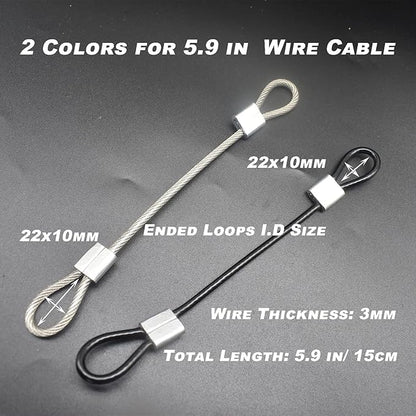 20 pcs 6 inch (15cm) 3mm Thickness Stainless Steel Wire Cable with Loops Vinyl Cover Coated Short Rope Lanyard Lock Safety Tether Chains, Clear