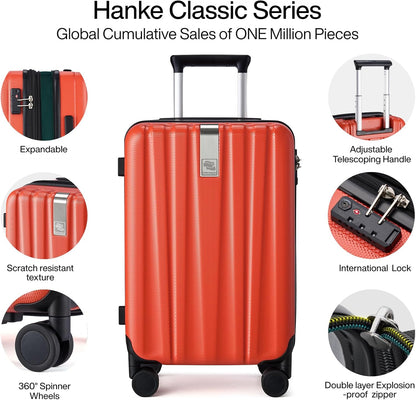 Hanke Expandable Hard Shell Luggage Sets 2 piece Carry on Luggage with Wheels Suitcases Lightweight Checked TSA Luggage Rolling Large Suitcase Travel Luggage Bag Woman Men 20/29 Inch(Orange)