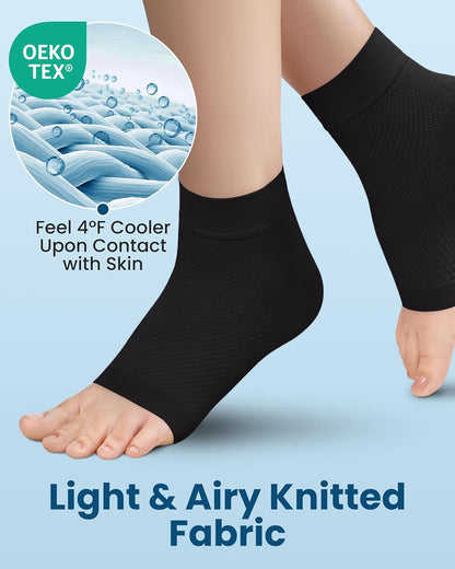 KEMFORD Ankle Compression Sleeve with Cooling Effect - Plantar Fasciitis Braces - Open Toe Compression Socks for Swelling, Sprain, Neuropathy, Arch Support for Men and Women - M, Black