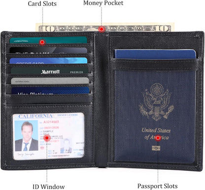 Polare Luxury RFID Blocking Leather Passport Holder Travel Wallet For Men and Women (Black with AirTag Slot)