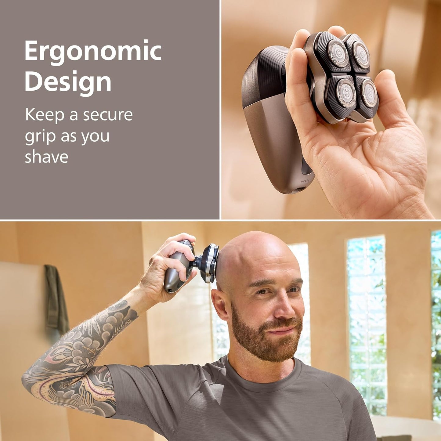 Philips Norelco Head Shaver Pro 9000 Series - Skull Shaver for Men and Women, 360° Flexing Head & ComfortCut Blades for Clean Shave, Gentle on Skin, Model HS9980/40