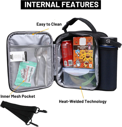 MIER Expandable Lunch Bag Insulated Lunch Box for Men to Work Travel Portable Lunchbox Bags with Shoulder Strap and Water Bottle Holder(Black/Red)