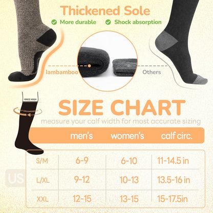 Merino Wool Compression Socks for Women Men, 15-20 mmHg Knee High Socks for Flying, Travel, Running
