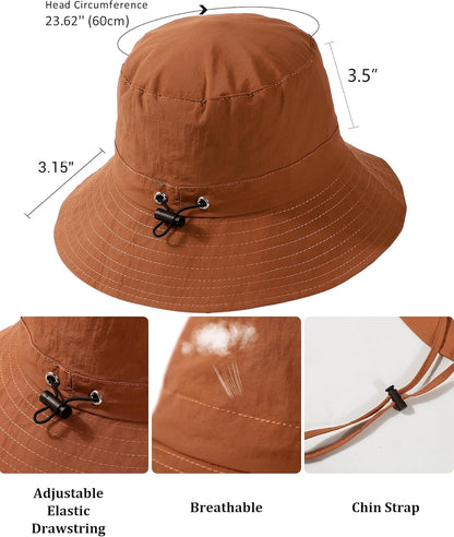 Water-Resistant Sun UPF 50+ Bucket Hat Protection Packable Brimmed Boonie for Women Men Summer Lightweight Hiking Outdoor Cap