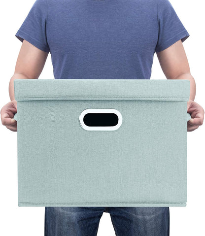 TYEERS Large Storage Bins with Lids, Collapsible, Washable, Fabric Storage Boxes for Organizing, 17.3x11.8x11.4 inches, 3 Pack, Aqua Spring