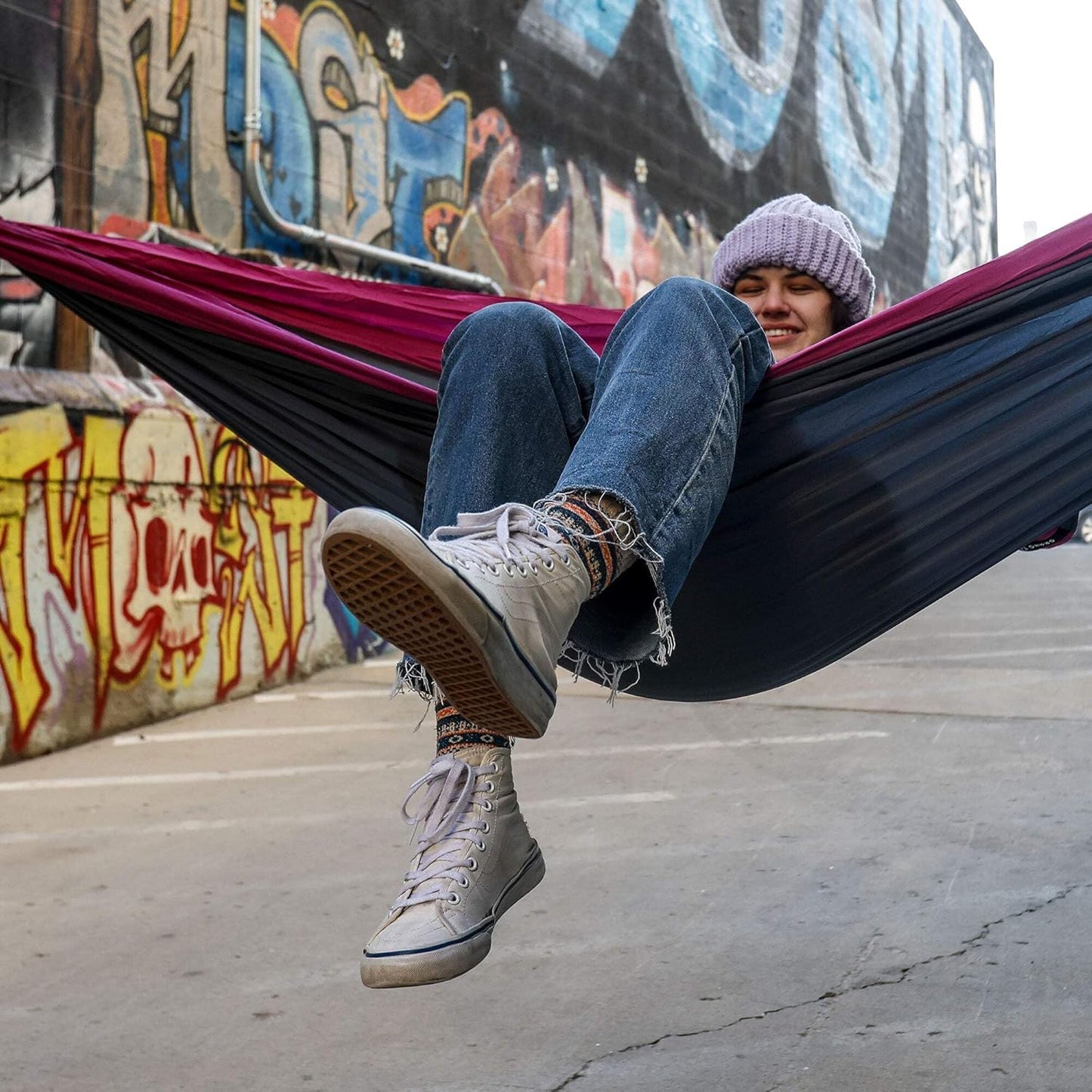 Grand Trunk Double Deluxe Parachute Nylon Hammock - 500lb Capacity Camping Hammock, 10.5x6.5ft, Lightweight & Durable (Navy/Light Blue)