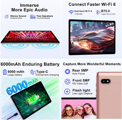 2025 Tablet Android 14 Tablets with 128GB ROM+18GB RAM, 1TB Expand 2 in 1 10.1 Inch Tablet with Keyboard, Powerful Octa-Core, WiFi 6, BT5.0, 6000mAh, Widevine L1, Gold