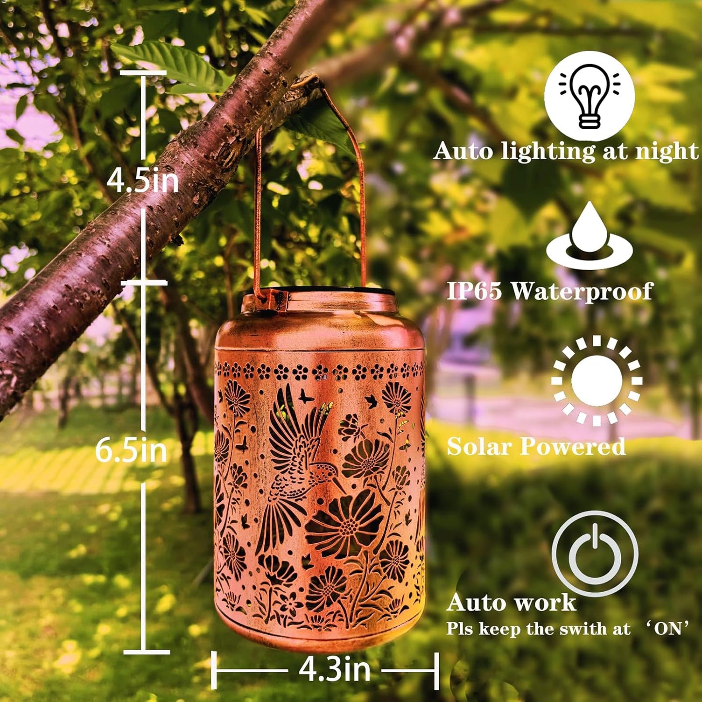Solar Lights Outdoor Waterproof,Hummingbird Hanging Lantern,Metal Garden Lights,Patio Yard Decor,Housewarming,Decorative Birthday Gifts for Women,Mom,Grandma,1PC