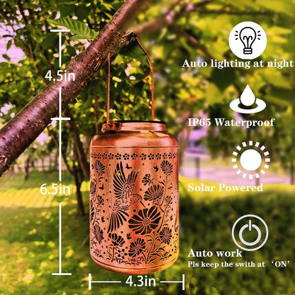 Solar Lights Outdoor Waterproof,Hummingbird Hanging Lantern,Metal Garden Lights,Patio Yard Decor,Housewarming,Decorative Birthday Gifts for Women,Mom,Grandma,1PC