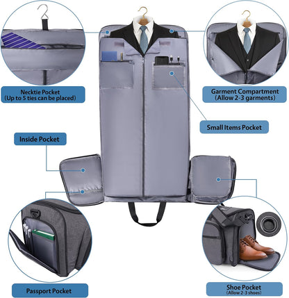 Garment Duffle Bags for Travel, YKK Zippers Carry On Convertible Suit Bag with Waterproof Compartment & Shoe Compartment & Shoulder Strap
