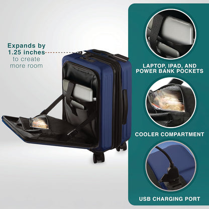 Luggage Sets 3 Piece, 22 Inch Carry on Luggage and 24 Inch Suitcases with Wheels Spinner, Durable Hard Shell Suitcase Set, Expandable Travel Suitcase, Navy