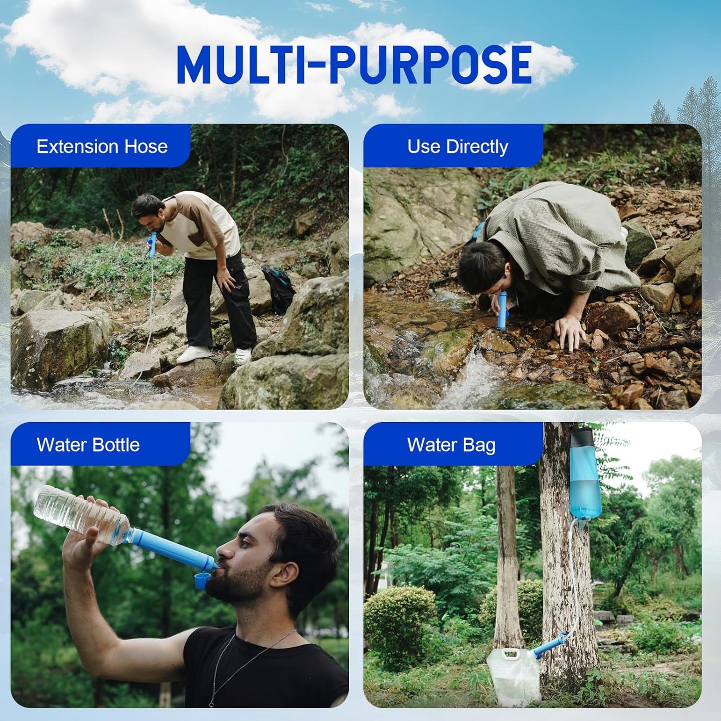 Greeshow Portable Water Filter Straw, Personal Water Filtration System, Replaceable Filter Cartridge, Outdoor Water Purifier Emergency Survival Gear for Hiking Camping Backpacking, GS-28H1, 3 Pack
