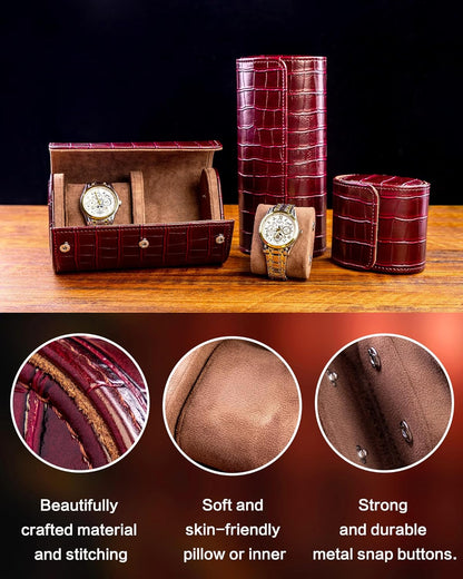 MR.OKAY 2 Watch Travel Case- Classic Leather Watch Case With Superb Texture.(Portable Watch Roll Or Organizer For Storage And Display).Festival Gift For Men, All Handcrafted By Artisans.