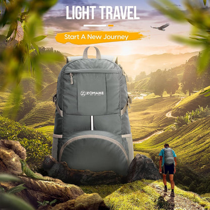ZOMAKE Lightweight Packable Backpack 35L, Light Foldable Backpacks Water Resistant Collapsible Hiking Bag, Compact Folding Day Pack for Travel Camping(Sliver Grey)