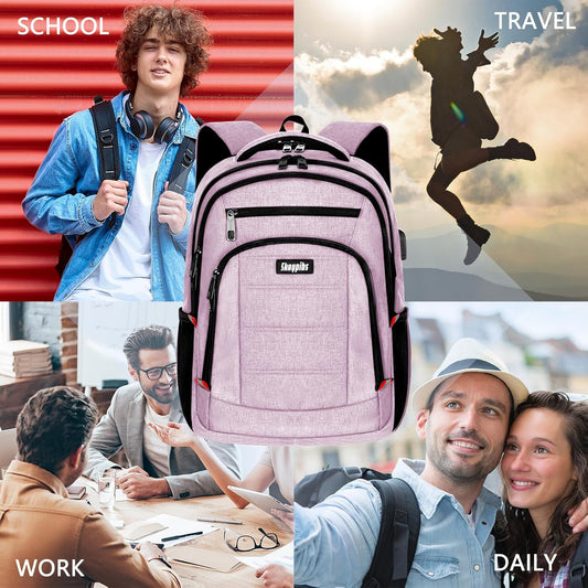 Pink Backpack for Women, School Backpacks for Girls Teen, Bookbag with USB Charging Port, College High School Backpack Fits 15.6 Inch Laptop, Casual Work Business Back Pack