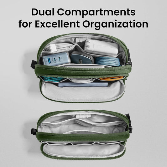tomtoc Electronic Organizer Travel Case, Water Resistant Dual Compartment Tech Pouch Cable Organization Storage Bag for Charger, Cord, Phone, Hard Drive, Power Bank, Accessories Travel Essentials