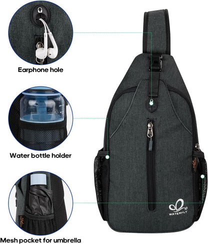 WATERFLY Crossbody Sling Backpack Sling Bag Travel Hiking Chest Bag Daypack