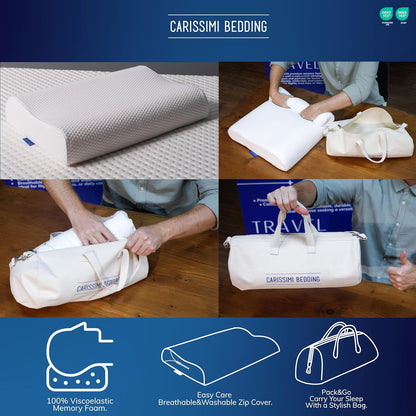 Original Contour Memory Foam Pillow with Bag – Ergonomic Cervical Neck Pillow for Side and Back Sleepers – Neck Alignment and Shoulder Support Design