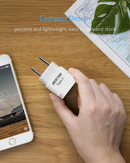 BESTEK European Travel Plug, Grounded Universal Power Plug for USA to Type C Countries, Italy, Switzerland, Iceland, France, Germany, Spain and Most of Europe EU, Asia, 3 Pack