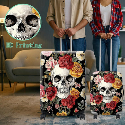 Luggage Cover Plus - Sugar Rose Skull Travel Suitcase Cover for 22-24 inch Luggage (M) with Concealed Zipper, Washable Elastic Cloth, Dustproof, Anti-Scratch