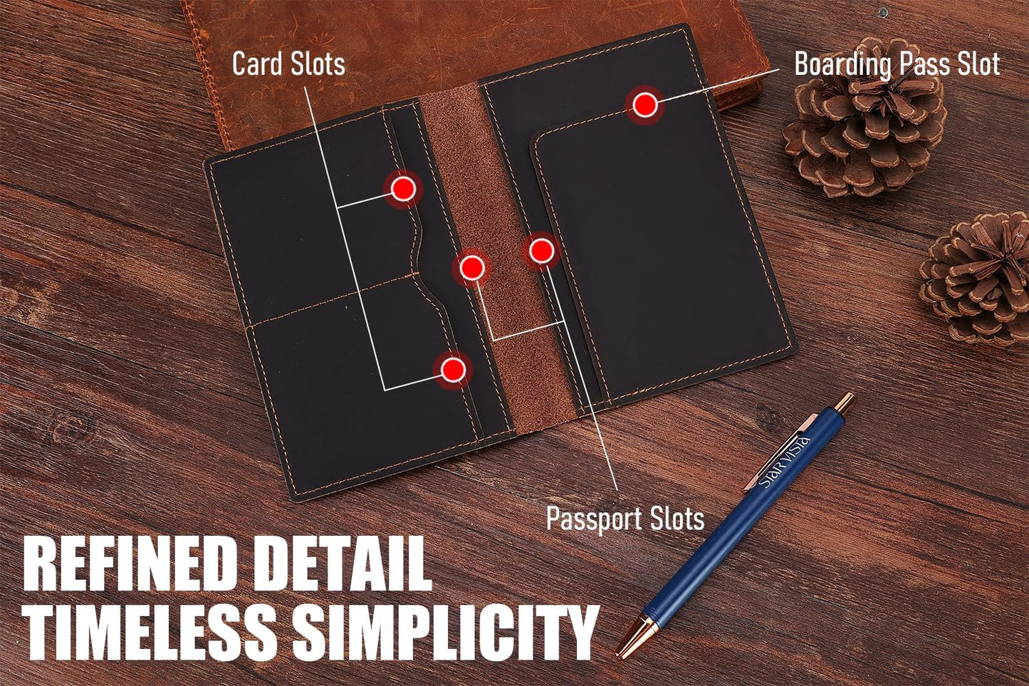 STAR VISTA Albatross Leather Travel Passport Holder, Minimalist Design, Full Grain Leather Case for Women and Men - Slim Passport Wallet, Bifold, RFID Blocking, Dark Chocolate