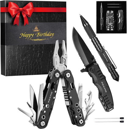 Birthday Gifts, Multitools Gift Set "Happy Birthday" for Birthday, Stocking stuffers Multit-tools Set with Multi-Pliers, Pocket Knife, Tactical Pen, Birthday Gift for Men Women(HAPPY BIRTHDAY)