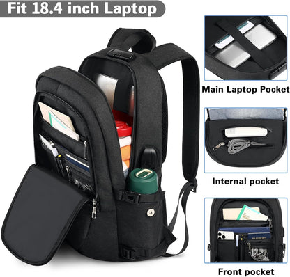 AMBOR Travel Laptop Backpack,18.4 inch Anti Theft Business Laptop Carry on Backpack with USB Charging Port and Headphone Interface, Backpack for Men & Women,Black