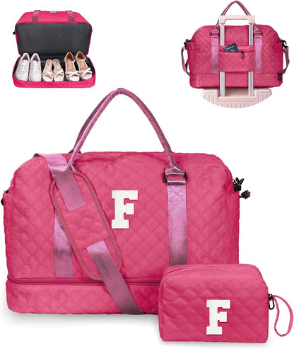 Gifts for Girls 14-16, Birthday Gift-Initial Travel Bag with Shoe Compartment, Personalized Weekender Bag, Monogram Overnight Bag for Women, Letter Travel Bag with Makeup Bag (Letter F)