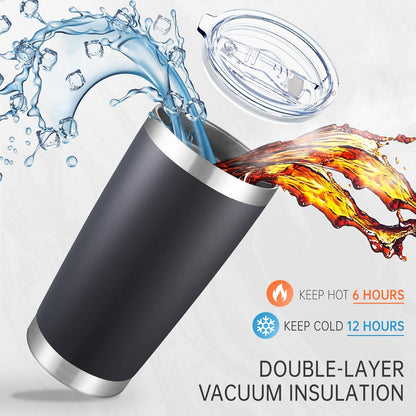 20 oz Tumblers Bulk Stainless Steel Tumbler with Lid Double Wall Vacuum Insulated Coffee Mug 20oz Powder Coated Cup for Hot and Cold Drinks, Black, 6 pack