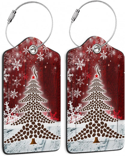 Christmas 2 Pack Luggage Tag for Suitcases Tree Snowflake Red PU Leather Bag Travel Suitcase ID Identifier Baggage Tags for Women Men Travel