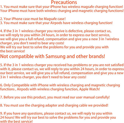3 in 1 Fast Wireless Charger Stand for iPhone, Foldable Travel Charging Station for Magsafe for iPhone 17/Air/16/15/14/13/12 Series, Apple Watch Series, AirPods pro/2/3/4, Gifts for Women Men (Blue)