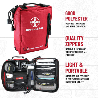 Surviveware 98 Pcs Comprehensive Premium Survival First Aid Kit - Medical Emergency Kit for Travel Camping Gear, Home Essentials & Outdoor Emergencies - HSA & FSA Eligible Survival Kit