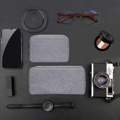 Portable Electronics Accessories Storage Bag, 2PCS Big + Small Carrying Case Travel Cable Organizer Cosmetic Bag Pouch Compatible Hard Drive, Power Bank, Mouse, Laptop Charger, Cellphone, Gray