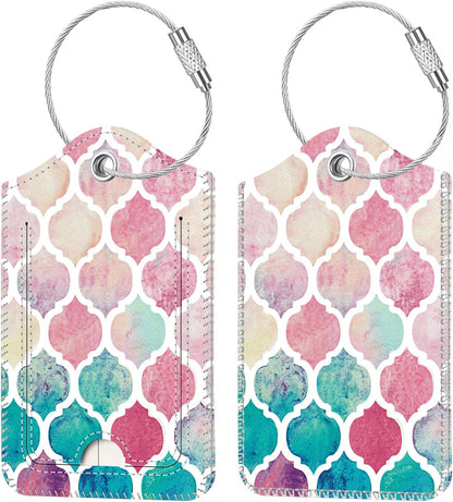Fintie Luggage Tags, Privacy Cover ID Label with Stainless Steel Loop and Address Card for Travel Bag Suitcase - Moroccan Love (2 Piece)