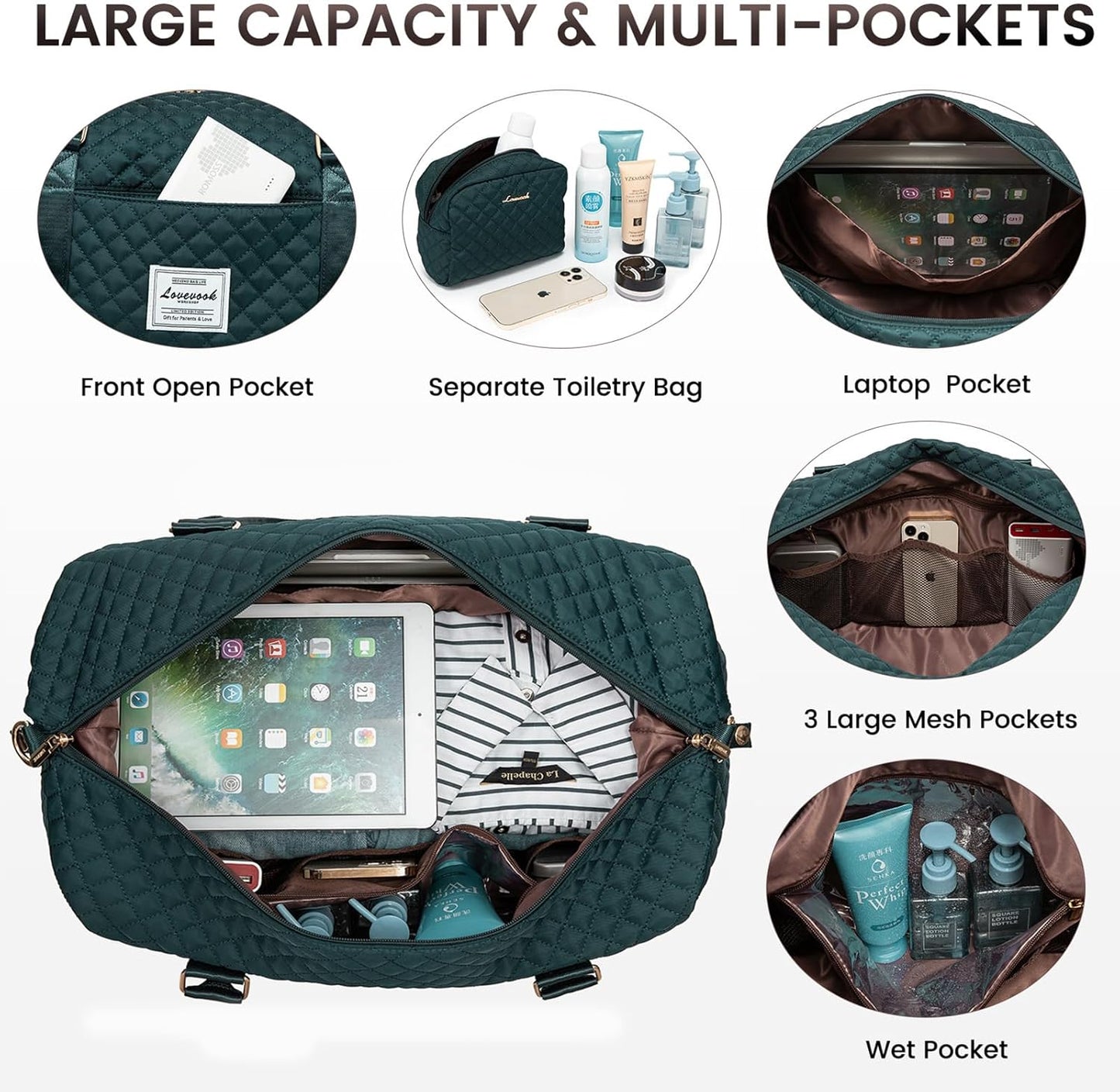 LOVEVOOK Travel Duffle Bag,Weekender Bags for Women with Shoe Compartment，Carry on Overnight Bag with Toiletry Bag,Gym Duffel Bag with Wet Pocket, Hospital Bags for Labor and Delivery