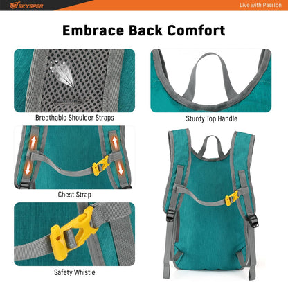 SKYSPER 15L/20L Foldable Hiking Backpack Lightweight Packable Travel Daypack with Chest Strap Small Folding Pack for Walking