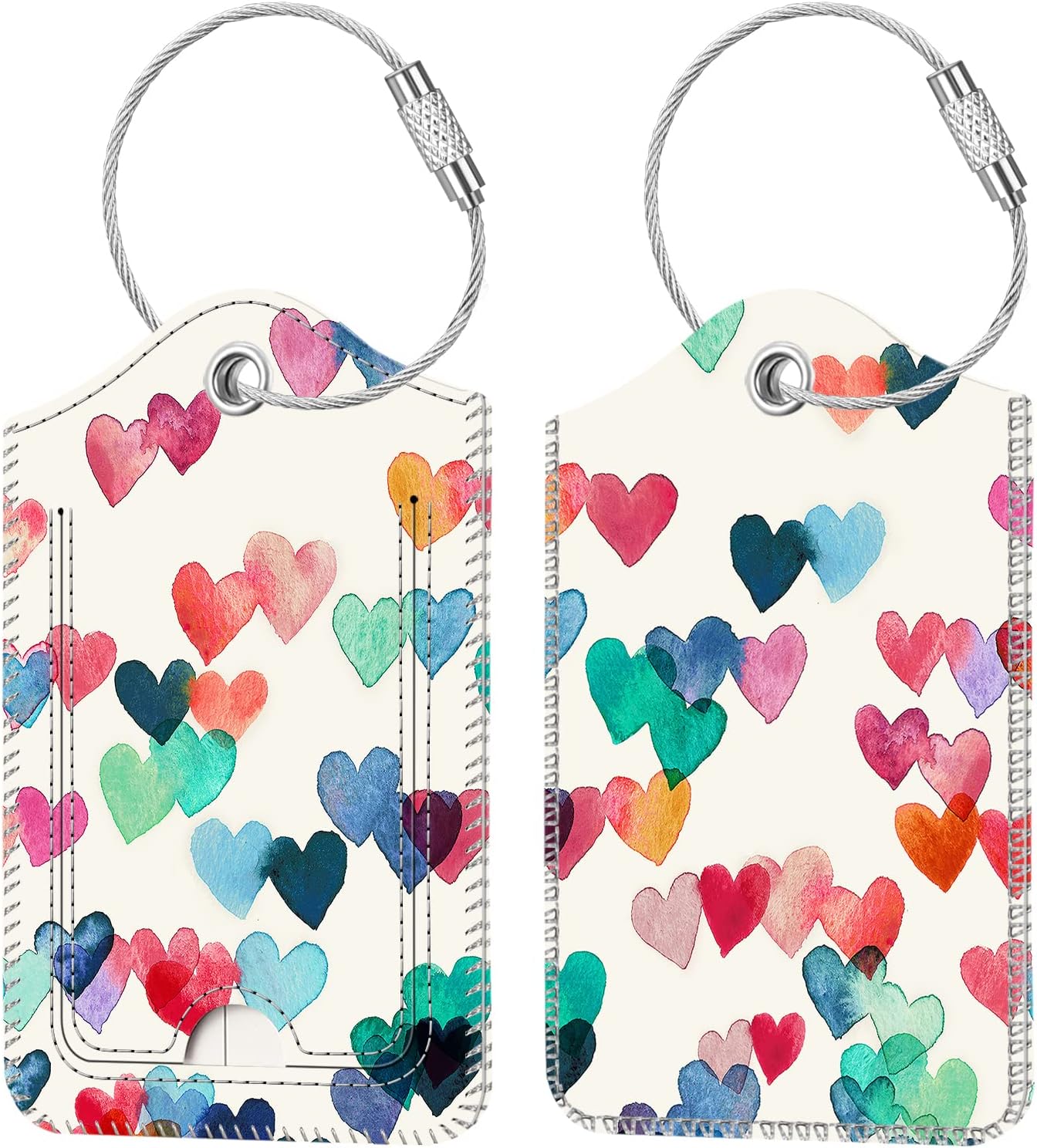 Fintie Luggage Tags, Privacy Cover ID Label with Stainless Steel Loop and Address Card for Travel Bag Suitcase - Raining Hearts (2 Piece)