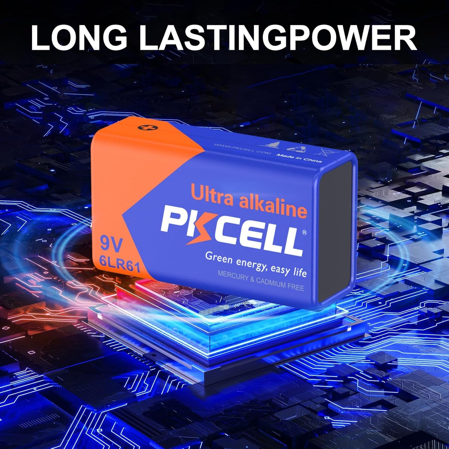 PKCELL 9V Battery Carbon Zinc for Smoke Detectors 6F22 Battery, 10-Year Shelf Life