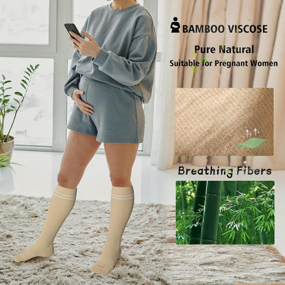 LEVSOX Viscose Made from Bamboo Compression Socks for Pregnant Women 20-30 mmHg Knee High Cute Mens Supports Socks for Travel