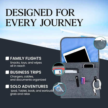 SO~MINE Airplane Pocket Organizer | Tray Table Cover | In Flight Seat Back Organizer Bag | Commuter Essential Travel Bag | Media Pouch For Flying | Travel Gift | Attaches To Luggage