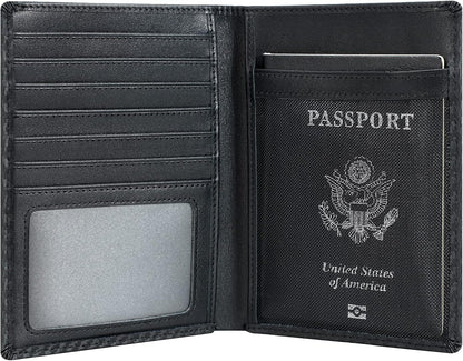Polare Luxury RFID Blocking Leather Passport Holder Travel Wallet For Men and Women (Carbon Black)