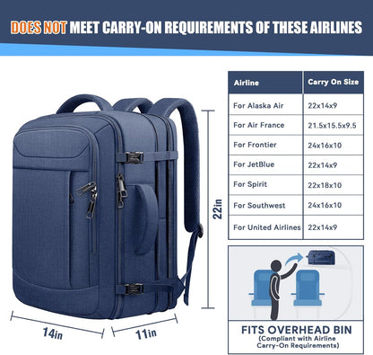 55L Travel Backpack, Extra Large Laptop Backpack, Carry On Backpack, Expandable 50L - 60L Large Luggage TSA Flight Approved Anti-Theft Laptop Bag, 18.4 Inch Business Weekender Bag For Men, Blue