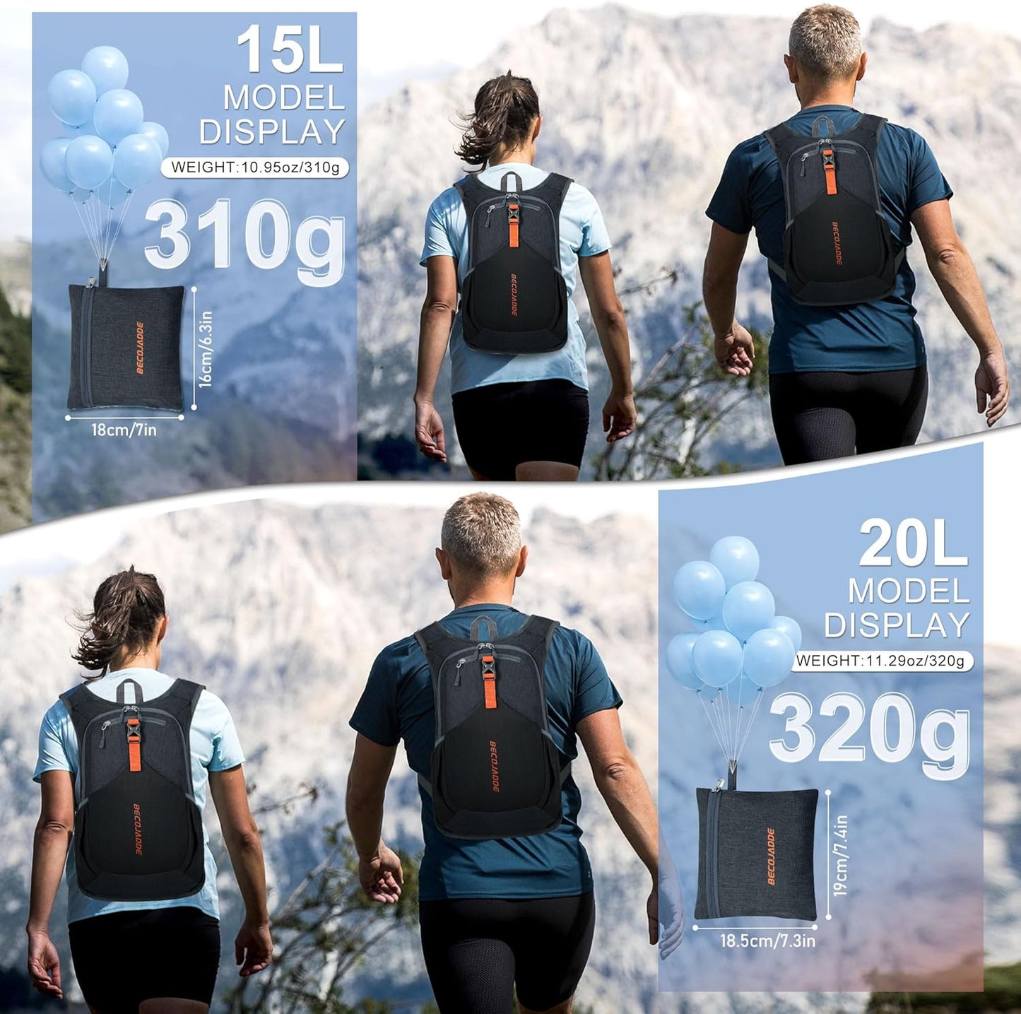 20L Small Hiking Backpack for Men Women Foldable Packable Back Pack Ultralight Hiking Daypack for Travel Camping Outdoor, Black